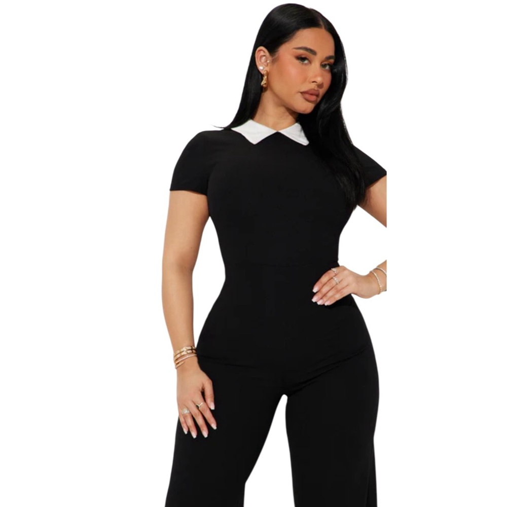 Women's Fashion Nova Black White Short Sleeve Jumpsuit 2X NWT - Picture 2 of 13